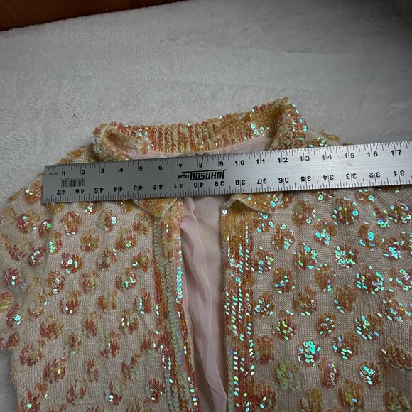 Free People Womens Sequin Cardigan Jacket Pink Gold Open Front Medium/Large - Picture 6 of 11
